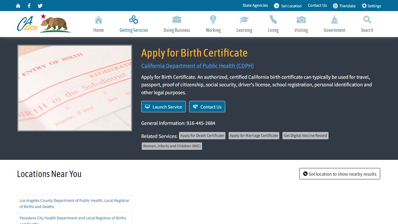 Apply for Birth Certificate - California