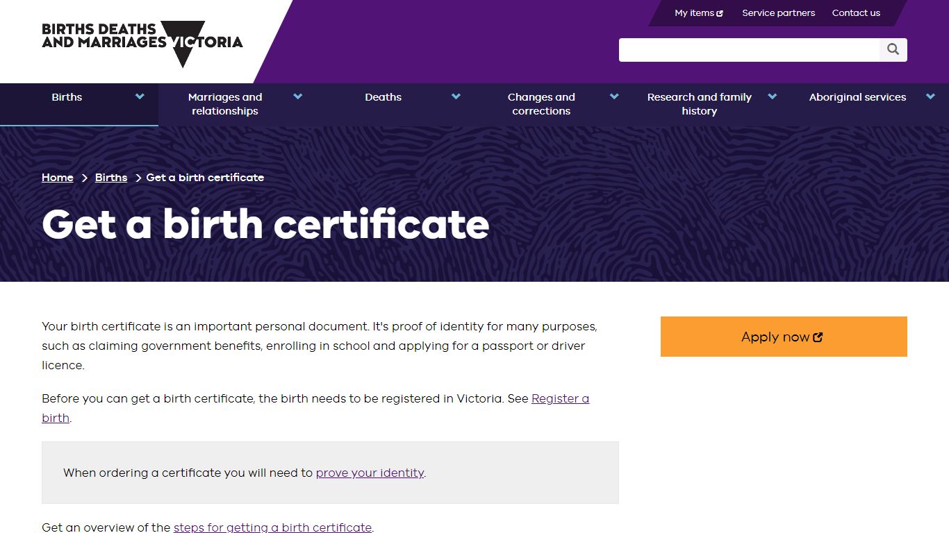Get a birth certificate | Births Deaths and Marriages Victoria